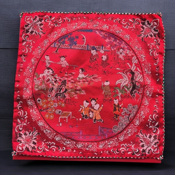 Red & Green Vintage Chinese silk brocade pillow cover 17×17 - Picture 3 of 8